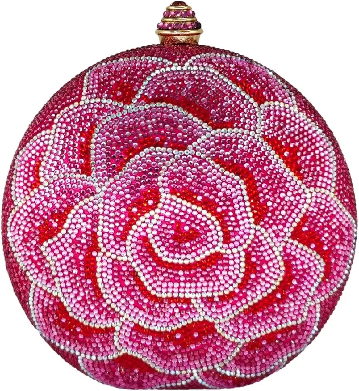 Boutique De FGG Round Flower Clutch Purse Women Rose Crystal Evening Handbag Party Rhinestone Floral Clutch Wedding Bag,Mini