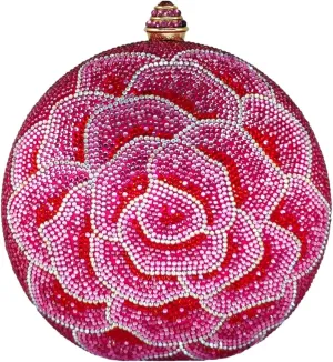 Boutique De FGG Round Flower Clutch Purse Women Rose Crystal Evening Handbag Party Rhinestone Floral Clutch Wedding Bag,Mini