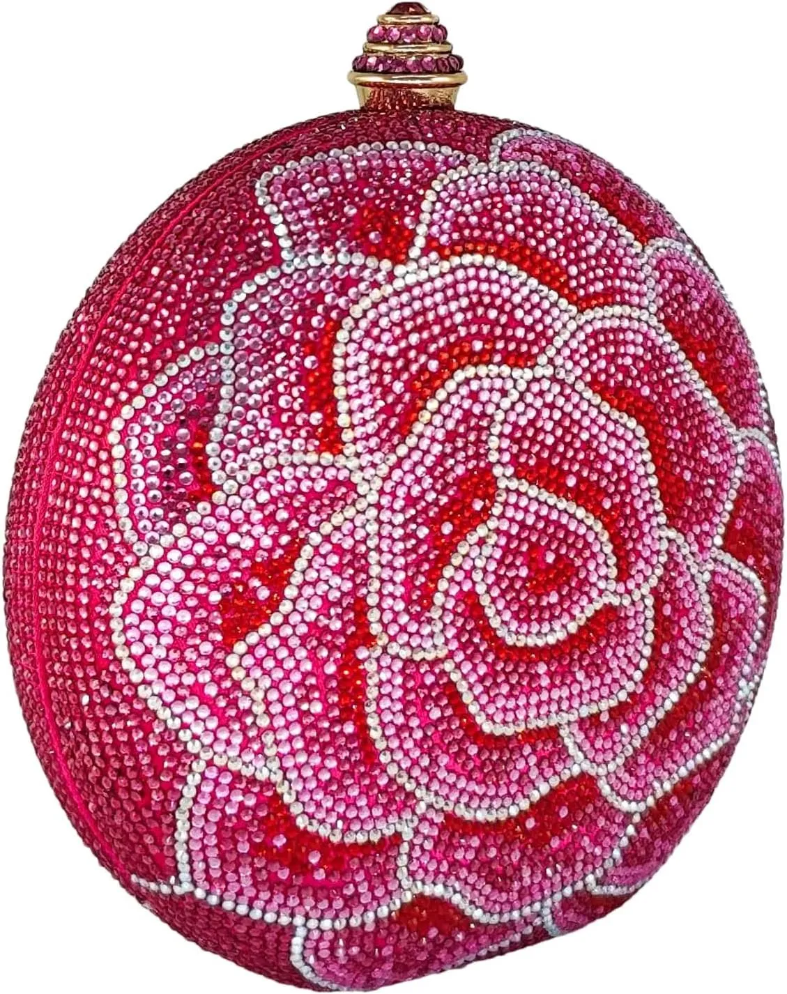 Boutique De FGG Round Flower Clutch Purse Women Rose Crystal Evening Handbag Party Rhinestone Floral Clutch Wedding Bag,Mini