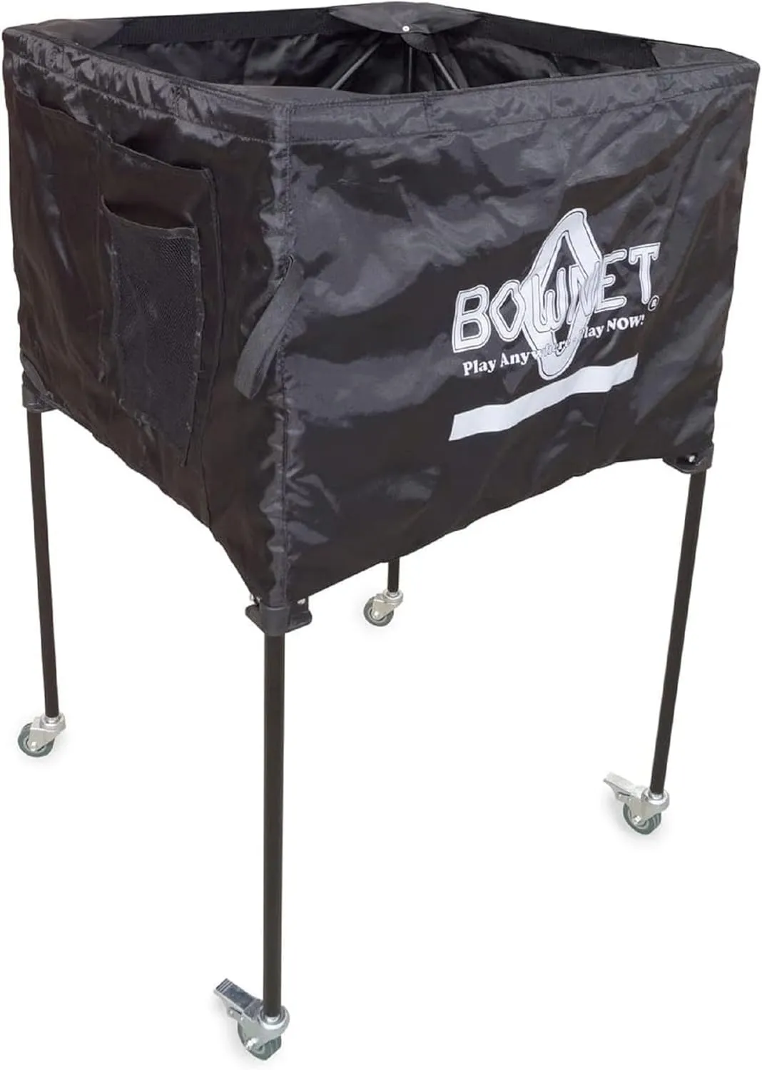 Bownet Volleyball Ball Cart Caddy with Carrying Bag - Can Holds 30 Volleyballs - Durable, Lightweight, Collapsible, and Portable Volleyball Cart with Wheels (40" Tall)
