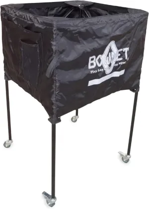 Bownet Volleyball Ball Cart Caddy with Carrying Bag - Can Holds 30 Volleyballs - Durable, Lightweight, Collapsible, and Portable Volleyball Cart with Wheels (40" Tall)