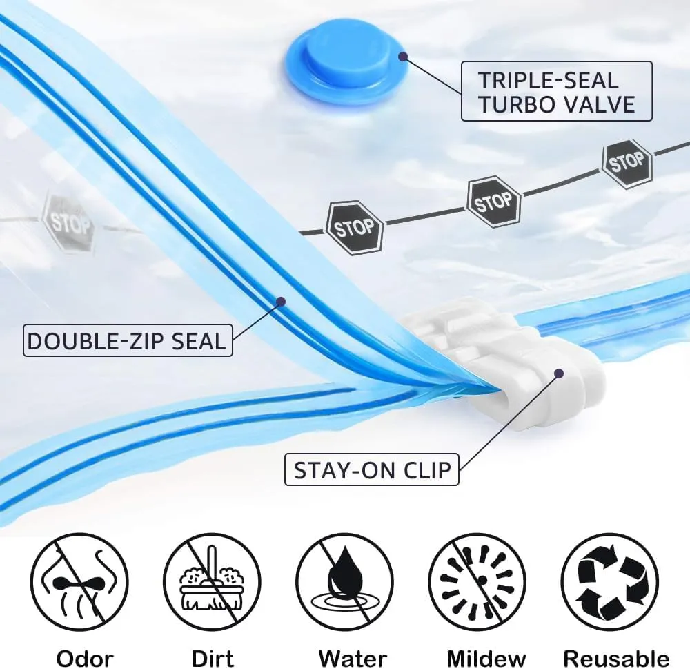 BoxLegend Vacuum Storage Bags 15 Combo Vacuum Pack Bags Space Saving Double Zipper Seal & Leak Valve Reusable for Clothes Pillow Comforters Bedding,1XXL, 2XL, 5L, 5M, 2S,1 Large Pump