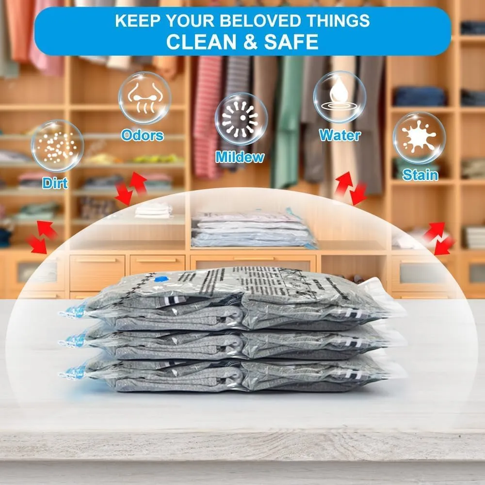 BoxLegend Vacuum Storage Bags 15 Combo Vacuum Pack Bags Space Saving Double Zipper Seal & Leak Valve Reusable for Clothes Pillow Comforters Bedding,1XXL, 2XL, 5L, 5M, 2S,1 Large Pump