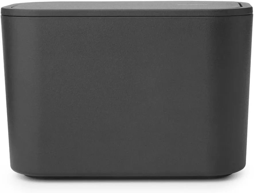 Brabantia MindSet Bathroom Small Trash Caddy (Dark Gray) Hygienic Basin Top Storage Can with Swing Lid for Disposal of Used Cosmetics, Cotton Pads, Cue Tips (4 x 6 x 3)