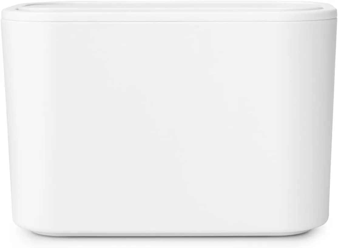 Brabantia Mindset Bathroom Small Trash Caddy (White) Hygienic Basin Top Storage Can with Swing Lid for Disposal of Used Cosmetics, Cotton Pads, Cue Tips (4 x 6 x 3)