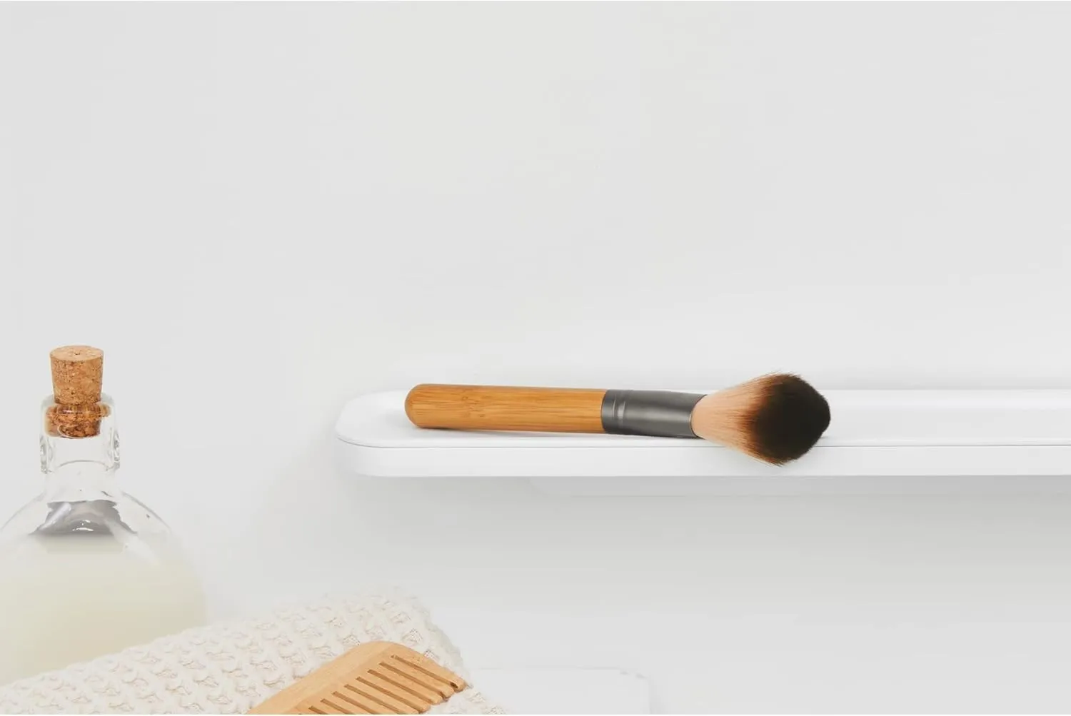 Brabantia MindSet Wall-Mounted Bathroom Shelf/Towel Holder (Mineral Fresh White) Anti-Rust Organization Storage for Toothbrush Holder, Cosmetics, Soap (1.7 x 16.5 x 3.4)