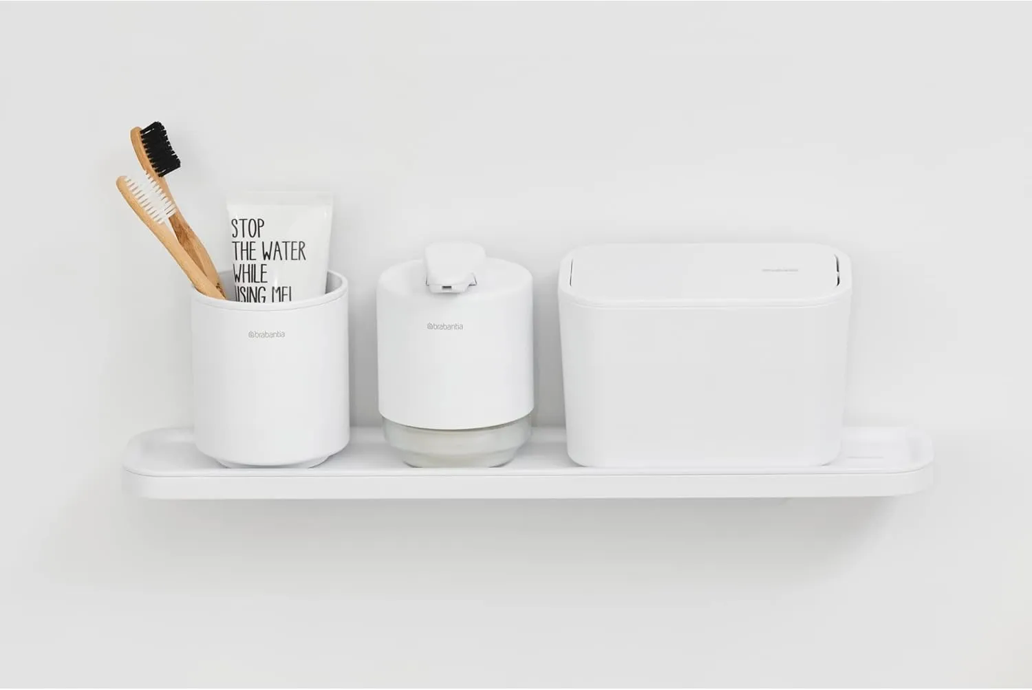 Brabantia MindSet Wall-Mounted Bathroom Shelf/Towel Holder (Mineral Fresh White) Anti-Rust Organization Storage for Toothbrush Holder, Cosmetics, Soap (1.7 x 16.5 x 3.4)