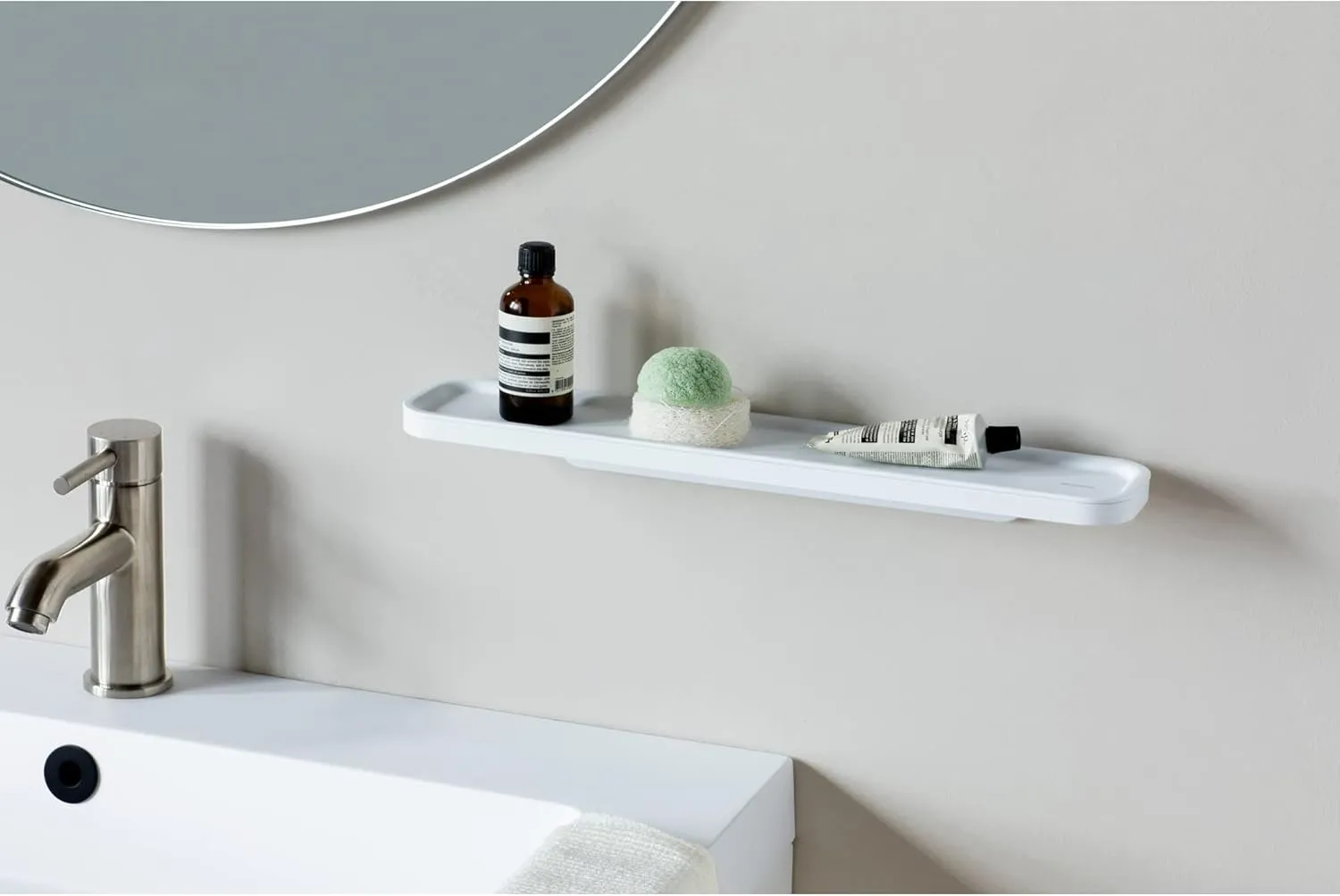 Brabantia MindSet Wall-Mounted Bathroom Shelf/Towel Holder (Mineral Fresh White) Anti-Rust Organization Storage for Toothbrush Holder, Cosmetics, Soap (1.7 x 16.5 x 3.4)