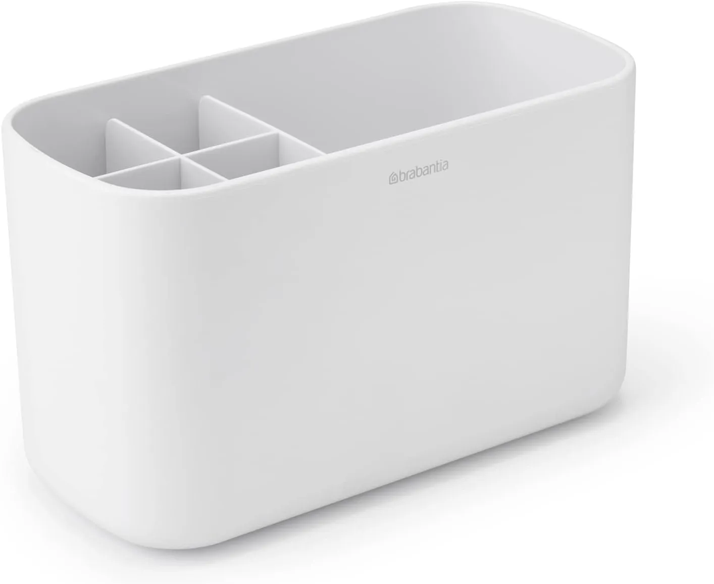 Brabantia ReNew Bathroom Caddy (White) - Compartments for Toothbrushes, Toothpaste, Soap etc - Nonslip Base and Drainage Holes