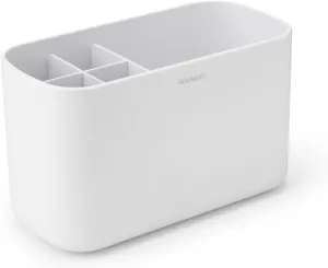 Brabantia ReNew Bathroom Caddy (White) - Compartments for Toothbrushes, Toothpaste, Soap etc - Nonslip Base and Drainage Holes