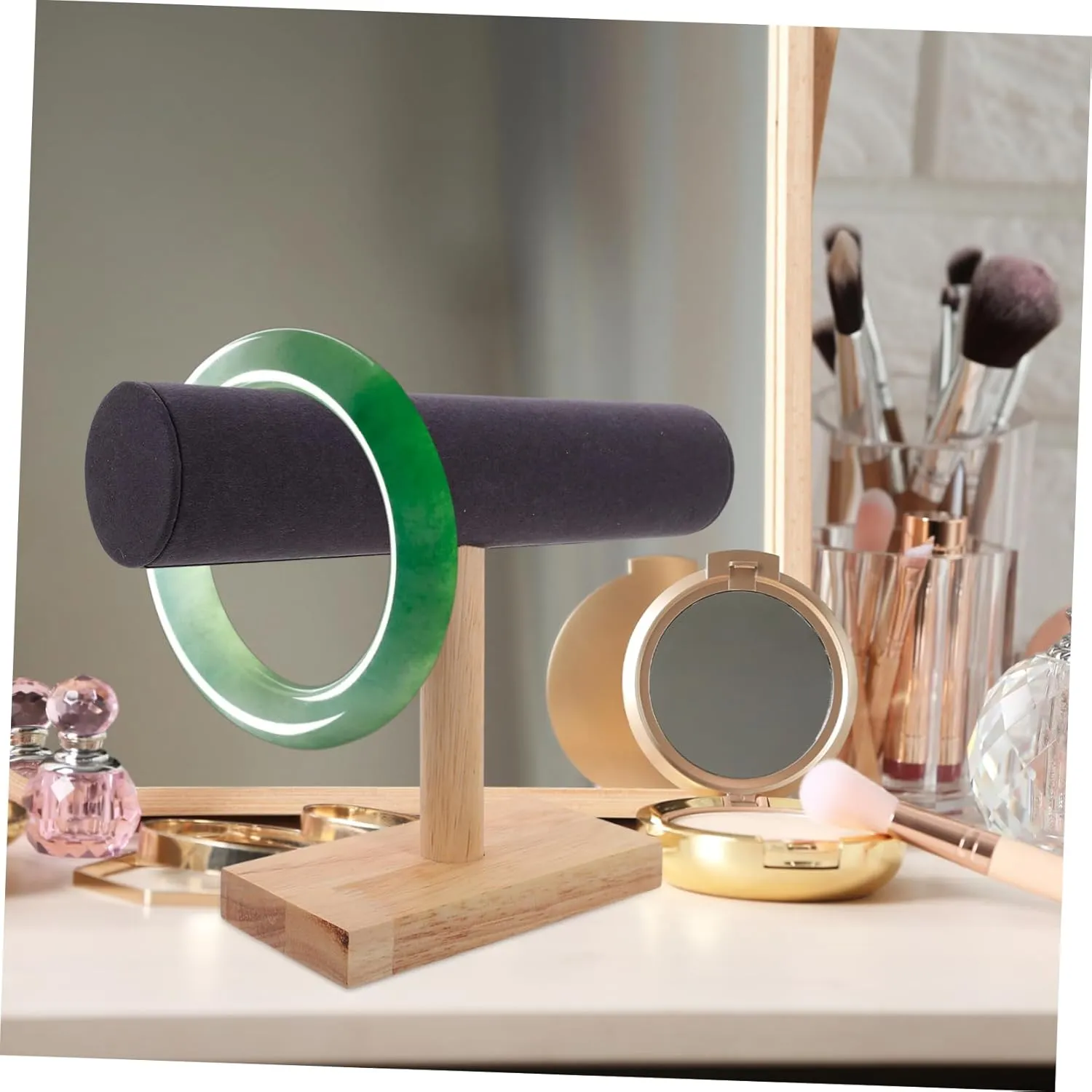 Bracelet Display Stand Jewelry Holder Watch Rack Headband Organizer Microfiber Velvet Wooden Base