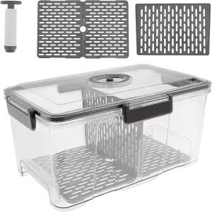 Bread Box for Kitchen Counter Airtight, Extra Large Bread Container Boxes with Vacuum Pump, Bread Storage Keeper with Airtight Lid and Time Recording for Homemade Bread, Bun, Bagel, Loaf (Gray)