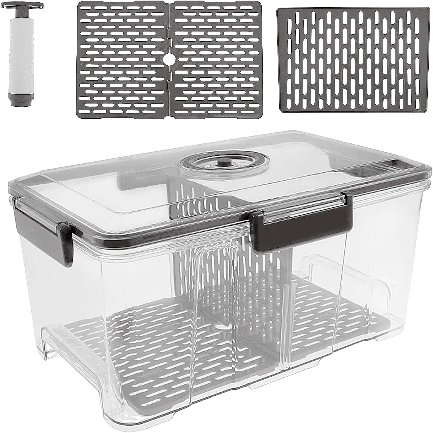 Bread Box for Kitchen Counter Airtight, Extra Large Bread Container Boxes with Vacuum Pump, Bread Storage Keeper with Airtight Lid and Time Recording for Homemade Bread, Bun, Bagel, Loaf (Gray)