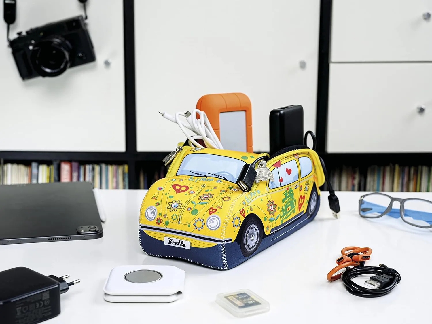 BRISA VW Collection - Volkswagen Neoprene Universal Bag for Makeup, Travel, Cosmetics in Beetle Bug Design