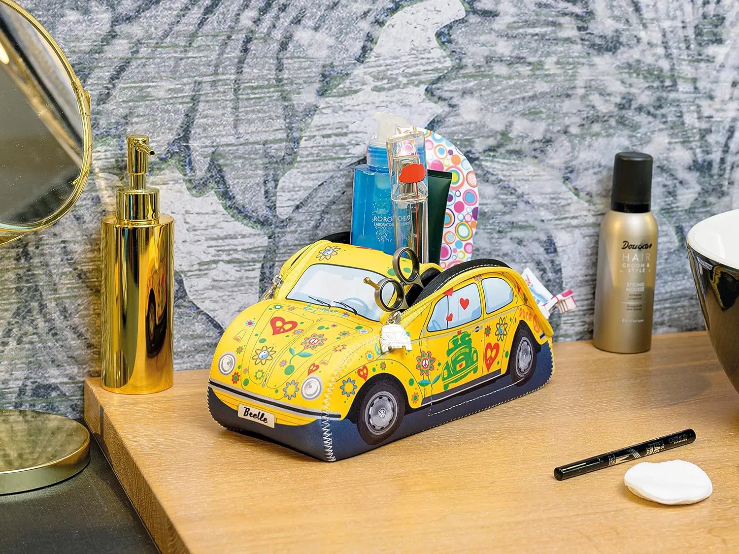 BRISA VW Collection - Volkswagen Neoprene Universal Bag for Makeup, Travel, Cosmetics in Beetle Bug Design