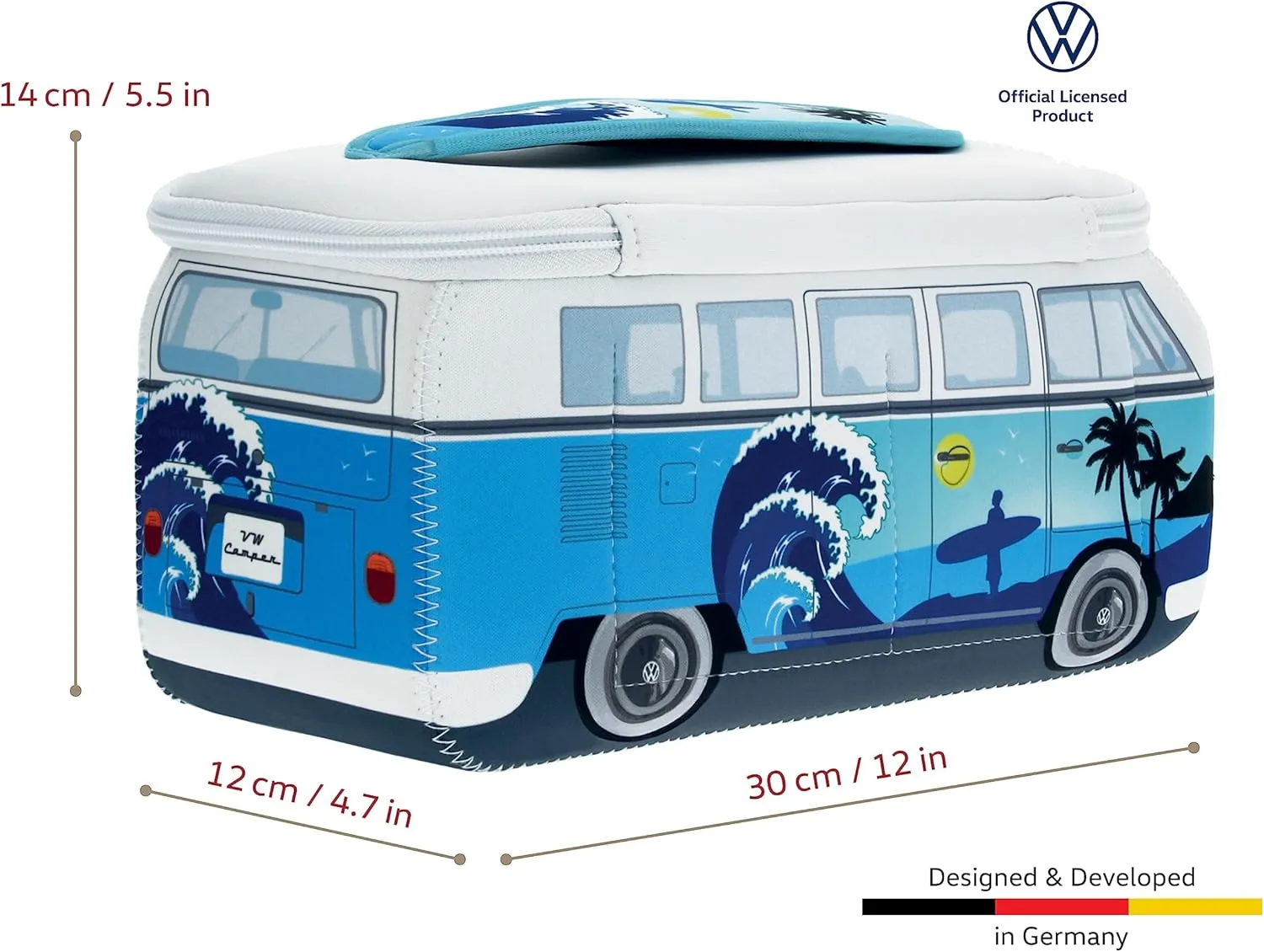 BRISA VW Collection - Volkswagen Neoprene Universal Makeup Cosmetic Travel Pharmacy Bag Pouch T1 Campervan Bus (Surf/Blue)