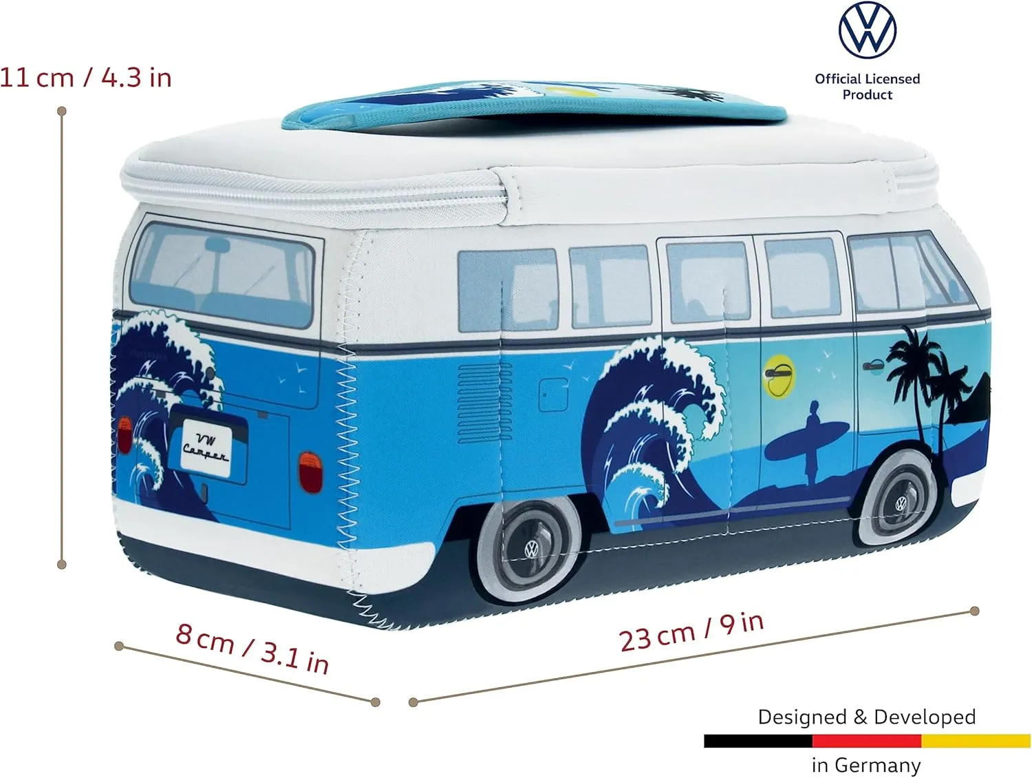 BRISA VW Collection - Volkswagen Neoprene Universal Makeup Cosmetic Travel Pharmacy Bag Pouch T1 Campervan Bus (Surf/Blue)