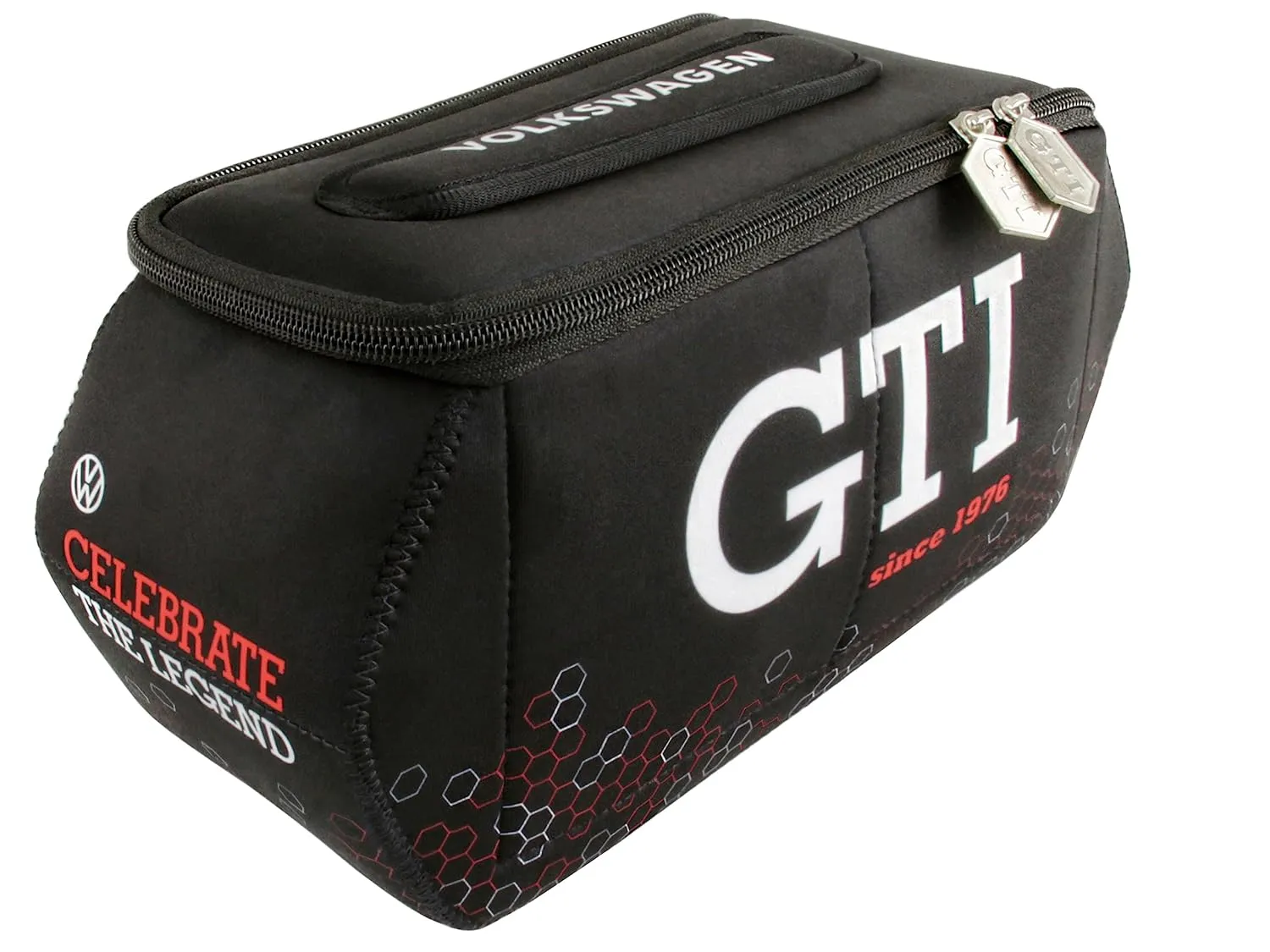 BRISA VW Collection - Volkswagen Neoprene Universal Makeup Cosmetics Toiletry Travel Pharmacy Bag in GTI Design (Hexagon/Black/Large)