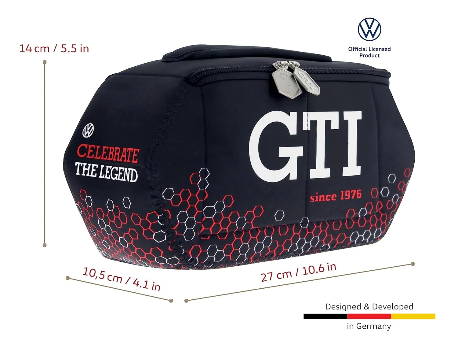 BRISA VW Collection - Volkswagen Neoprene Universal Makeup Cosmetics Toiletry Travel Pharmacy Bag in GTI Design (Hexagon/Black/Large)