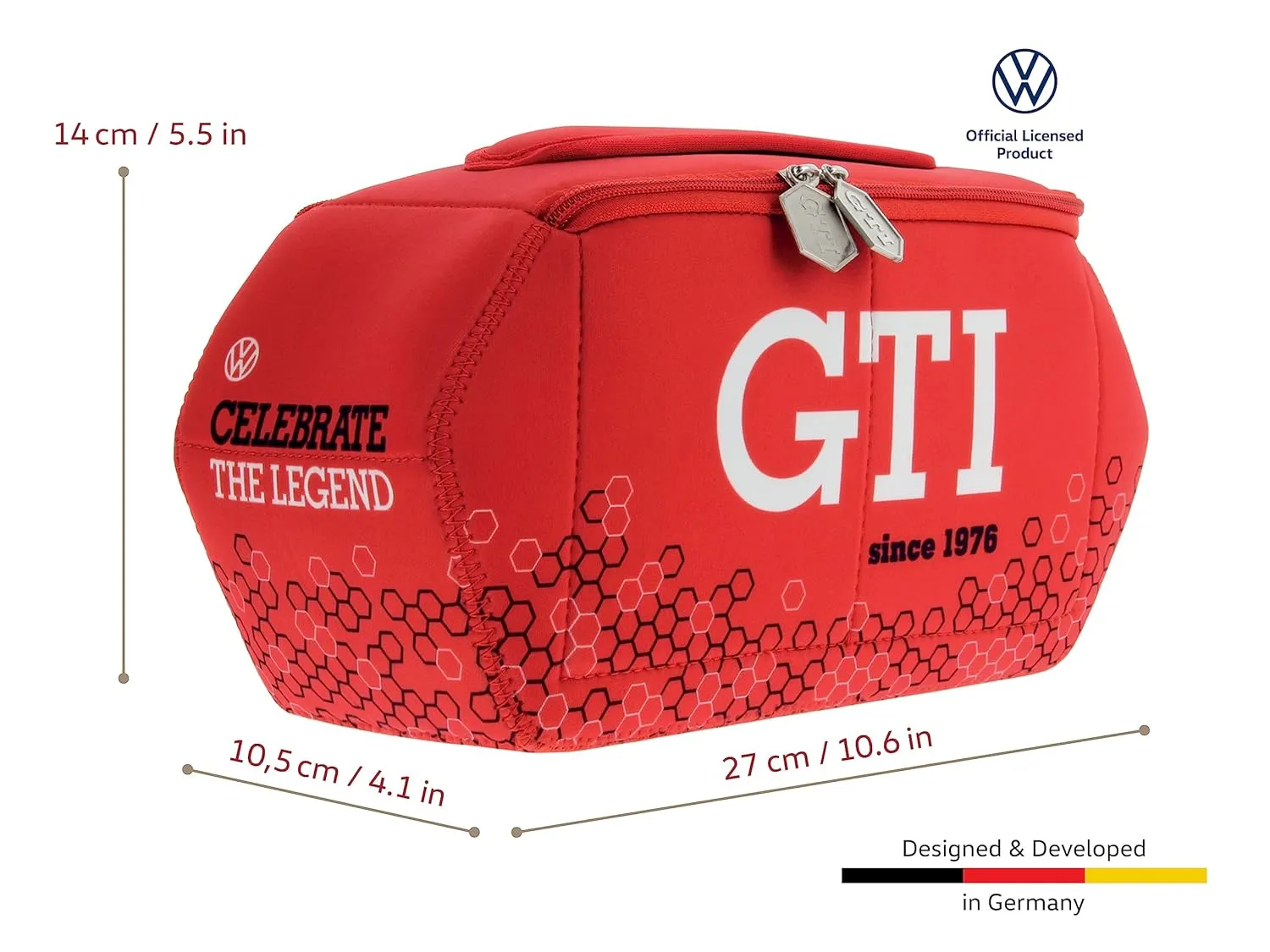 BRISA VW Collection - Volkswagen Neoprene Universal Makeup Cosmetics Toiletry Travel Pharmacy Bag in GTI Design (Hexagon/Red/Large)
