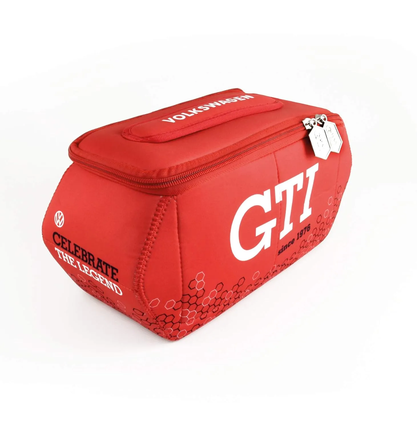 BRISA VW Collection - Volkswagen Neoprene Universal Makeup Cosmetics Toiletry Travel Pharmacy Bag in GTI Design (Hexagon/Red/Large)