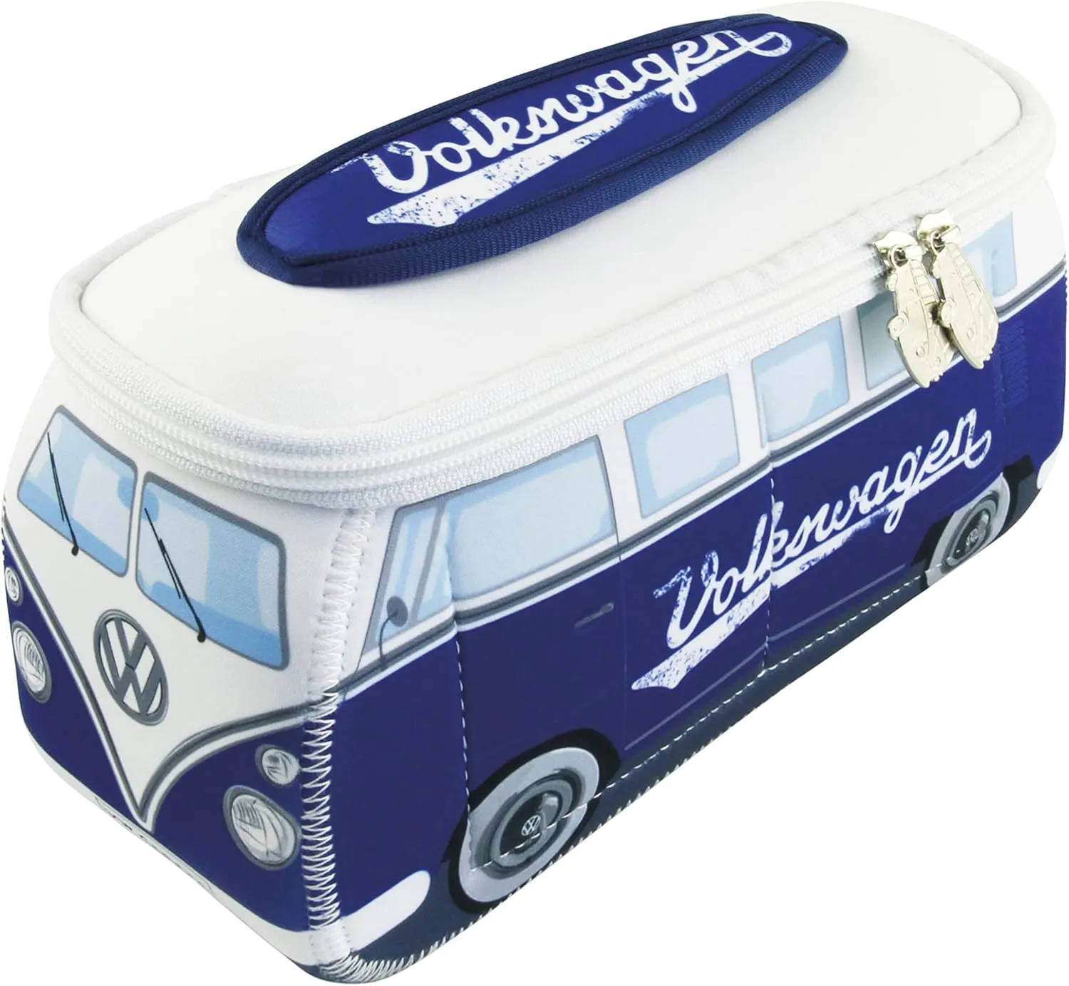 BRISA VW Collection - Volkswagen Neoprene Universal Makeup Cosmetics Toiletry Travel Pharmacy Bag in T1 Bus Design (Blue) (Small (9.1 x 4.3 x 3.1 inches))
