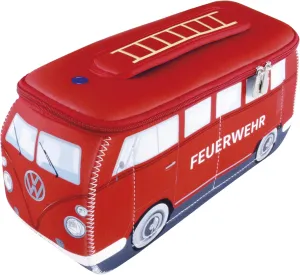 BRISA VW Collection - Volkswagen Neoprene Universal Makeup Cosmetics Toiletry Travel Pharmacy Bag in T1 Bus Design (Firetruck/Red) (Large (11.8 x 5.5 x 4.7 inches))