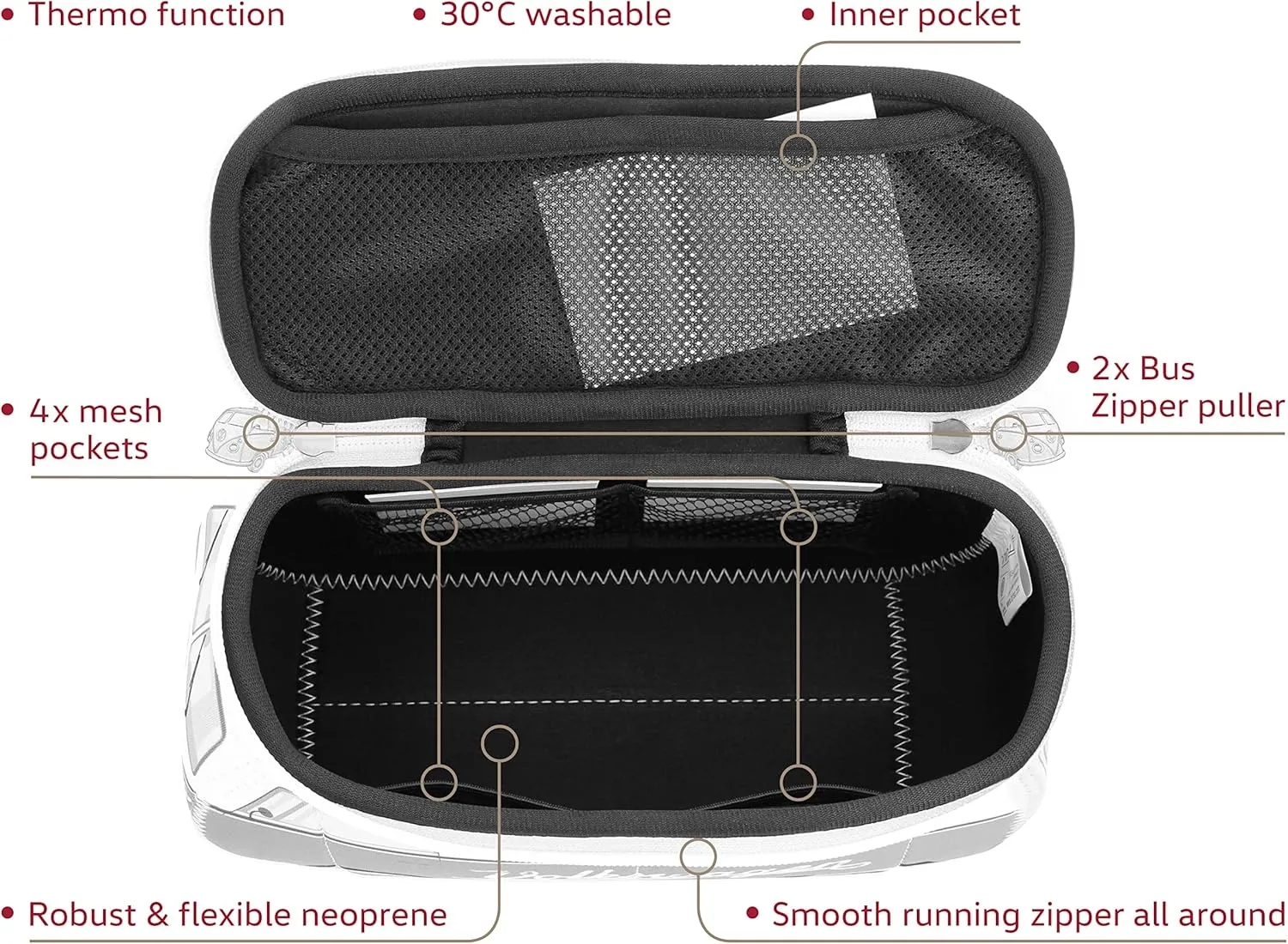 BRISA VW Collection - Volkswagen Neoprene Universal Makeup Cosmetics Toiletry Travel Pharmacy Bag in T1 Bus Design (Petrol/Brown) (Small (9.1 x 4.3 x 3.1 inches))