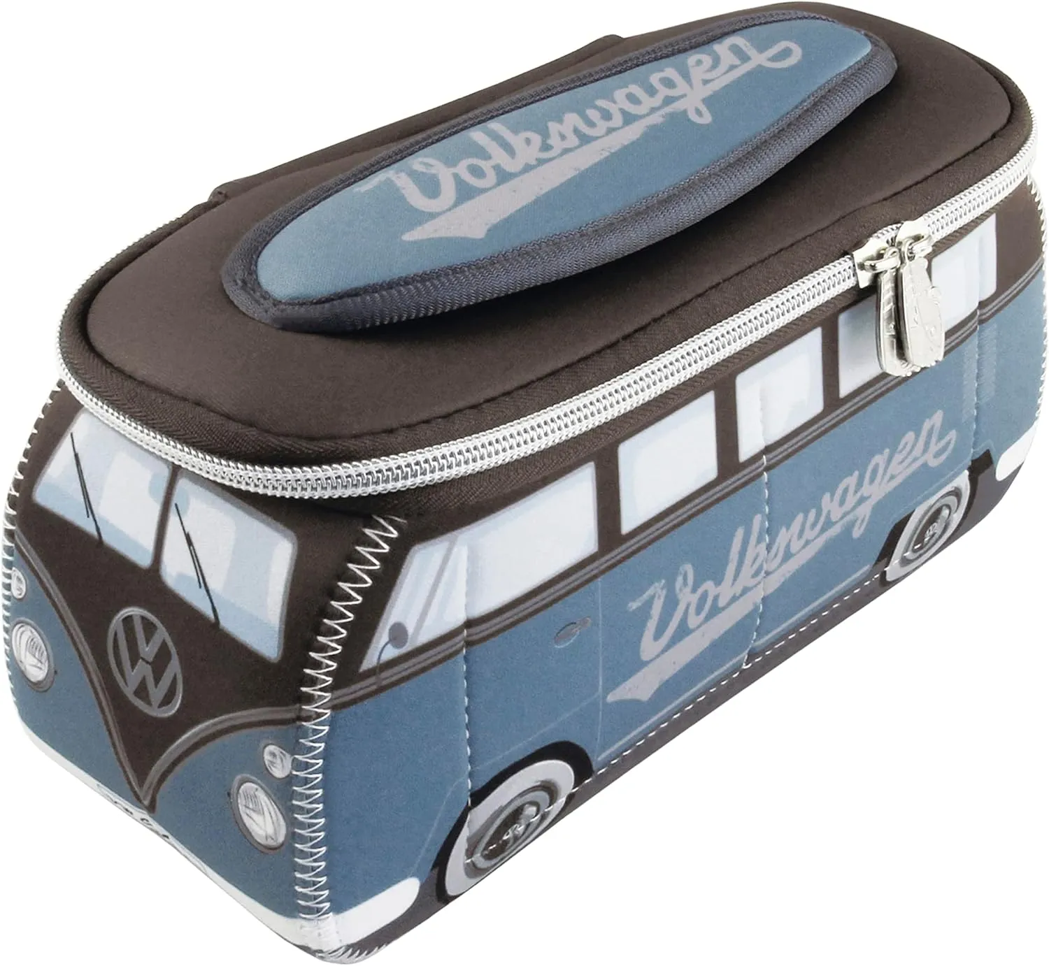 BRISA VW Collection - Volkswagen Neoprene Universal Makeup Cosmetics Toiletry Travel Pharmacy Bag in T1 Bus Design (Petrol/Brown) (Small (9.1 x 4.3 x 3.1 inches))