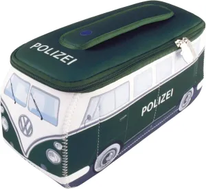 BRISA VW Collection - Volkswagen Neoprene Universal Makeup Cosmetics Toiletry Travel Pharmacy Bag in T1 Bus Design (Police/Green) (Large (11.8 x 5.5 x 4.7 inches))