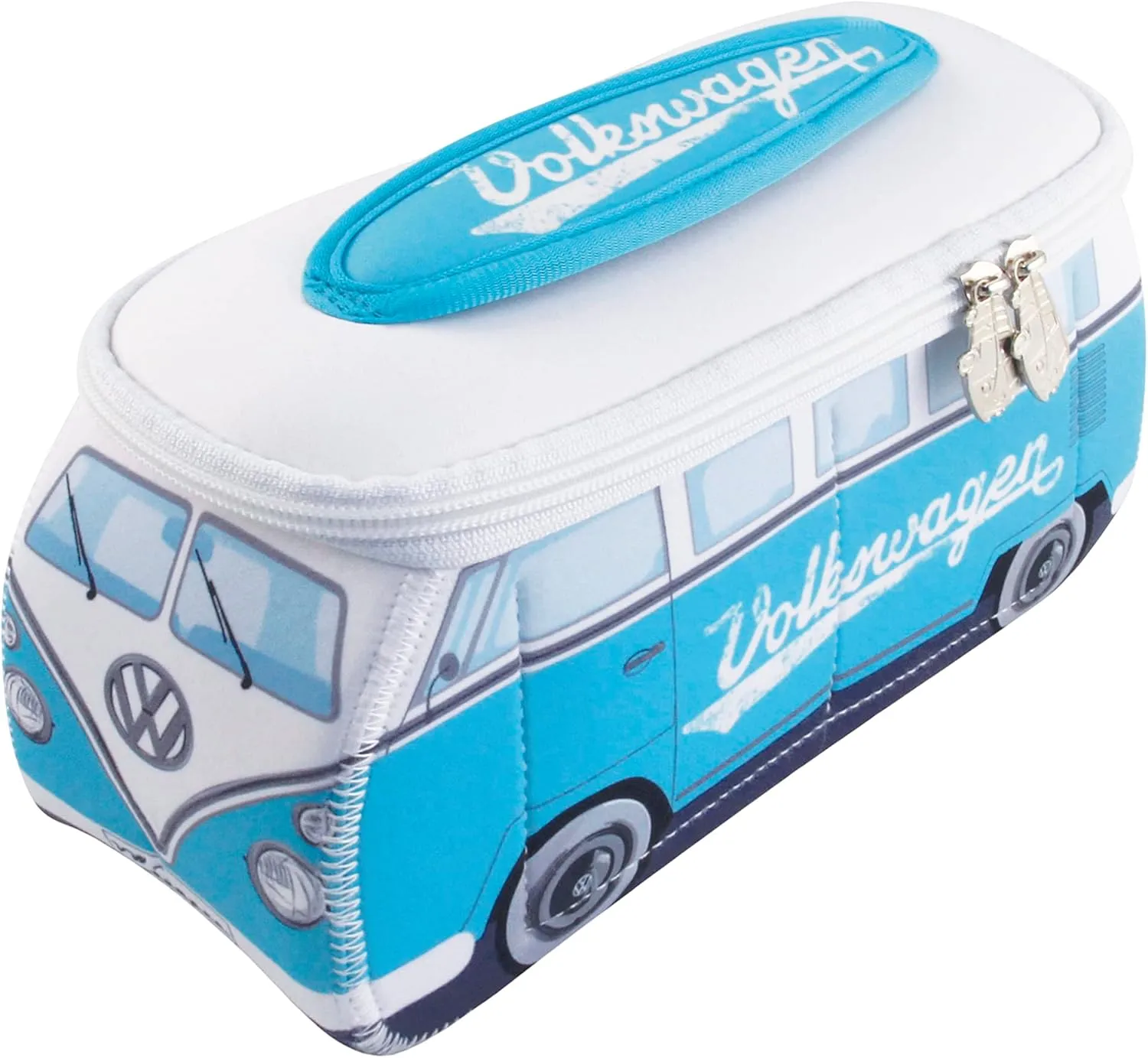 BRISA VW Collection - Volkswagen Neoprene Universal Makeup Cosmetics Toiletry Travel Pharmacy Bag in T1 Bus Design (Turquoise) (Large (11.8 x 5.5 x 4.7 inches))