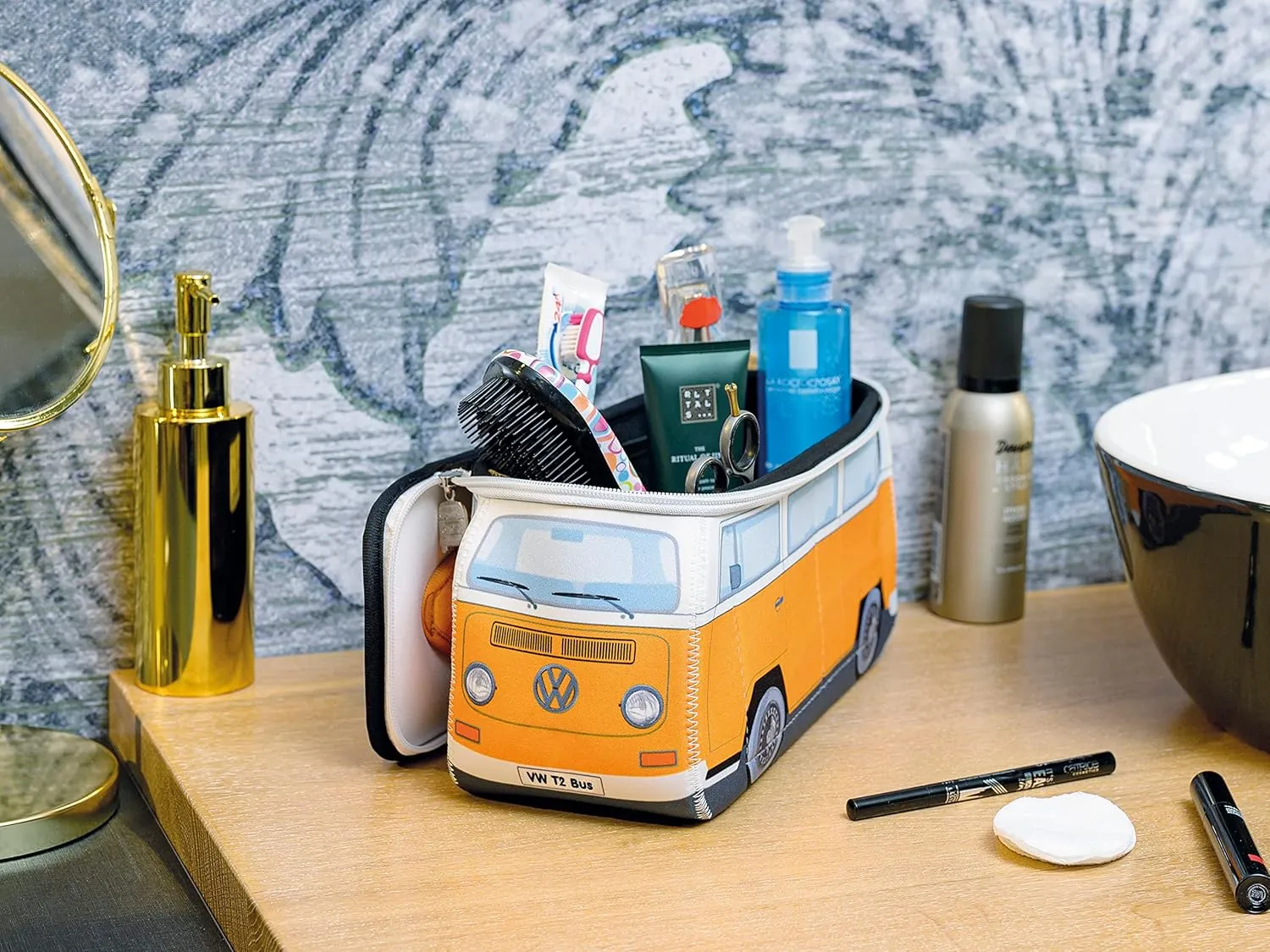 BRISA VW Collection Volkswagen Neoprene Universal Makeup Cosmetics Toiletry Travel Pharmacy Bag in T2 Bus Design (Large)