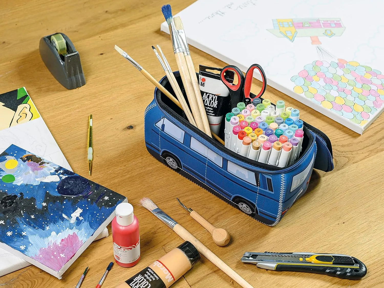 BRISA VW Collection - Volkswagen Neoprene Universal Makeup Cosmetics Toiletry Travel Pharmacy Bag in T3 Bus Vanagon Design (Blue/Large)