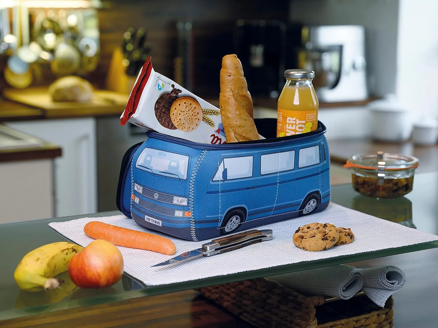 BRISA VW Collection - Volkswagen Neoprene Universal Makeup Cosmetics Toiletry Travel Pharmacy Bag in T3 Bus Vanagon Design (Blue/Large)