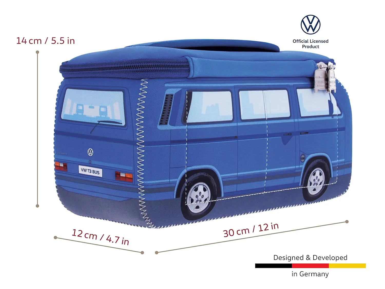 BRISA VW Collection - Volkswagen Neoprene Universal Makeup Cosmetics Toiletry Travel Pharmacy Bag in T3 Bus Vanagon Design (Blue/Large)
