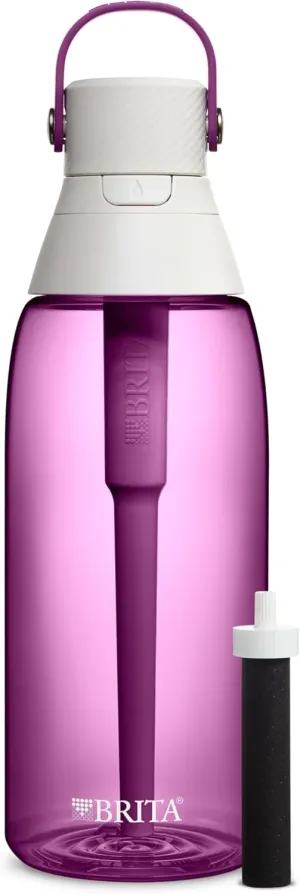 Brita Hard-Sided Plastic Premium Filtering Water Bottle, BPA-Free, Reusable, Replaces 300 Plastic Water Bottles, Filter Lasts 2 Months or 40 Gallons, Includes 1 Filter, Orchid - 36 oz.