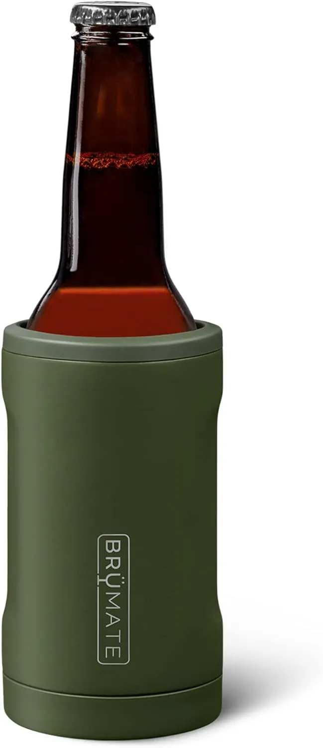 BrüMate Hopsulator Bott'l Insulated Bottle Cooler for Standard 12oz Glass Bottles | Glass Bottle Insulated Stainless Steel Drink Holder for Beer and Soda (OD Green)