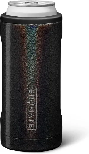 BrüMate Hopsulator Slim Can Cooler Insulated for 12oz Slim Cans | Skinny Can Insulated Stainless Steel Drink Holder for Hard Seltzer, Beer, Soda, and Energy Drinks (Glitter Charcoal)