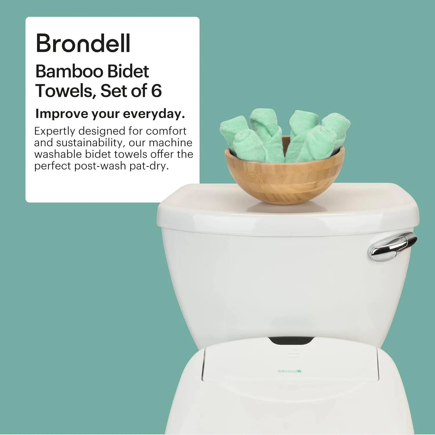 Brondell Ultra-Soft 100% Rayon Derived from Bamboo Bidet Towels for Bathrooms, Soft and Absorbent, Machine-Washable, Quick Dry, 9.85” x 9.85”, Includes Mesh Laundry Bag, Mint