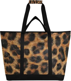 Brown Leopard Print Texture Reusable Insulated Lunchbox Cooler Bag, Leakproof Kitchen Grocery Bag Collapsible Portable Cooler Tote Bag for Picnic, Camping, Office, Travel