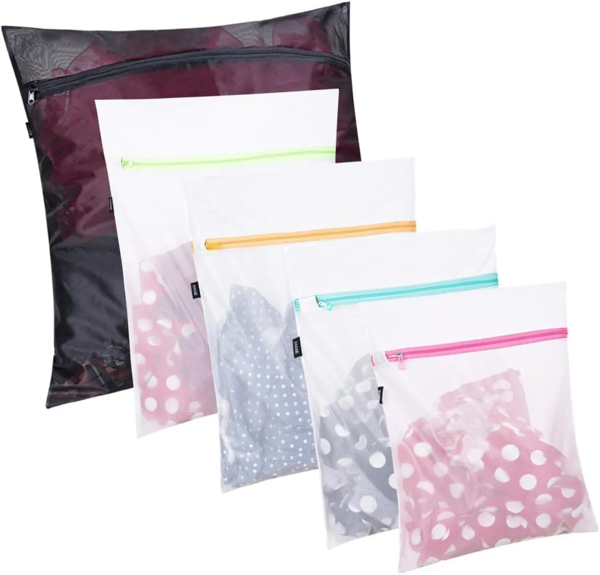 Cabilock 5 Pcs Laundry Mesh Bags with Crystal Zipper Polyester Washing Pouches for Delicate Garments Travel Packing Organizer Protect Clothes Washing Machine