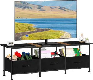 CADUKE Black TV Stand for 55 inch TV, Farmhouse Entertainment Center with 3 Fabric Drawers, Industrial TV Console Table for Bedroom, Living Room