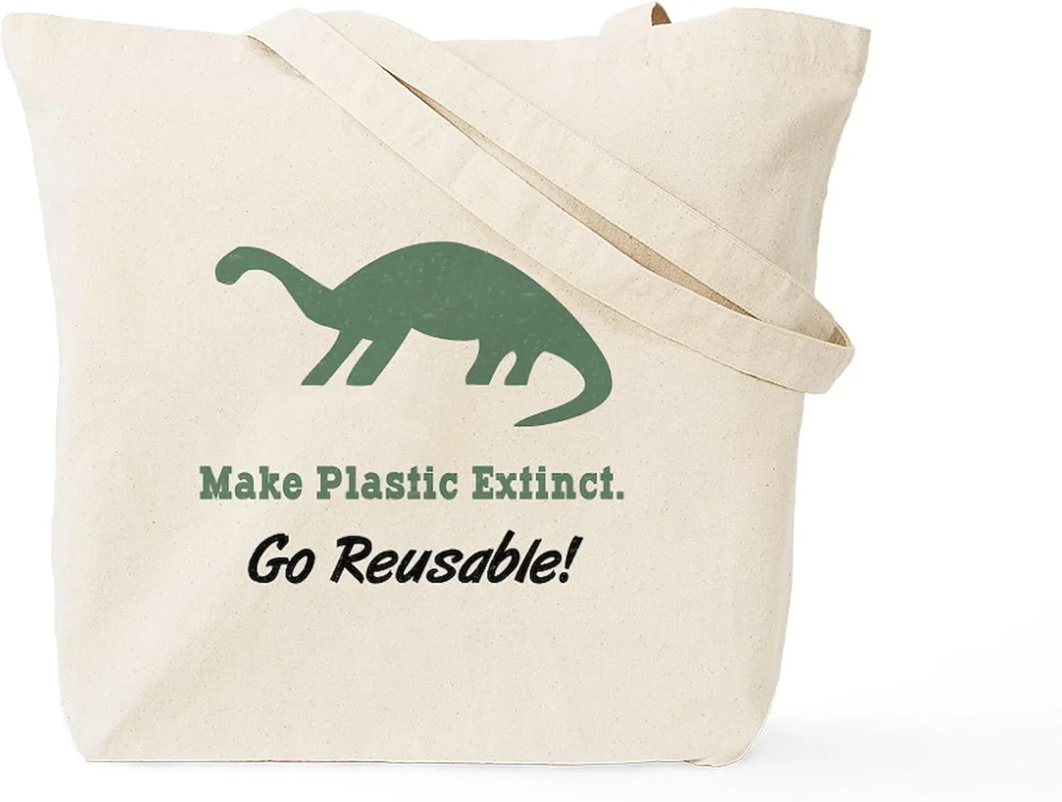 CafePress Make Plastic Extinct Go Reusable Tote Bag Reusable Natural Beige Canvas Shopping Bag