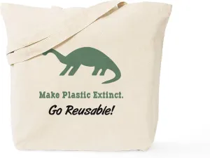 CafePress Make Plastic Extinct Go Reusable Tote Bag Reusable Natural Beige Canvas Shopping Bag