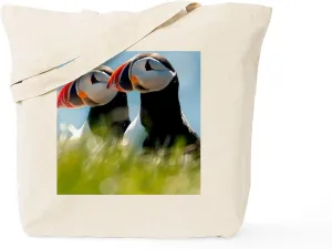 CafePress Puffin Pair 14X14 600 Dpi Tote Bag Natural Canvas Tote Bag, Reusable Shopping Bag