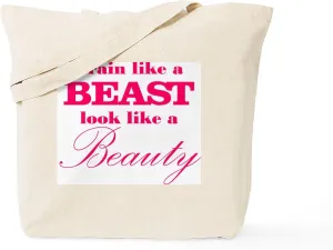 CafePress Train Like A Beast Look Like A Beauty Pink Tote Ba Natural Canvas Tote Bag, Reusable Shopping Bag