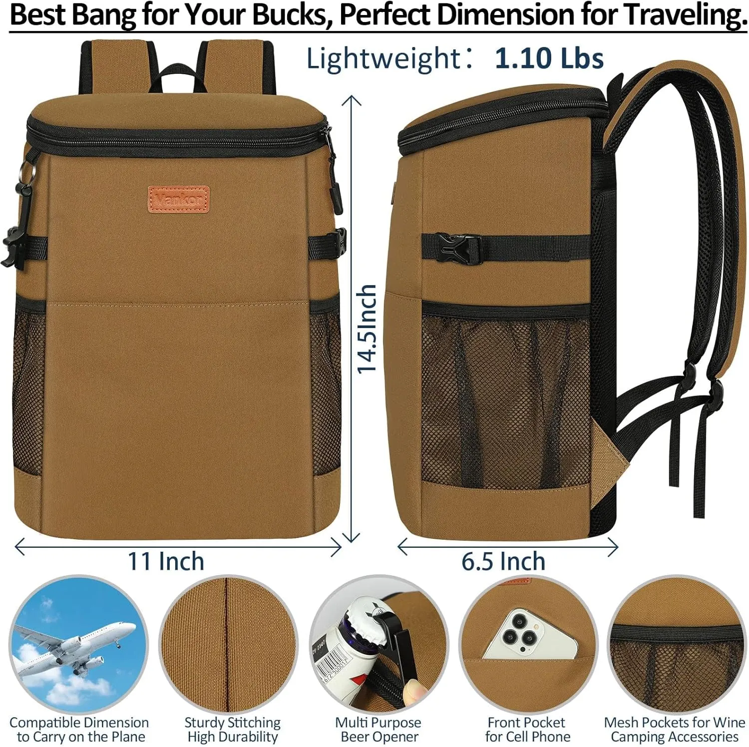 Camping Cooler Backpack 30 Cans, Soft Backpack Coolers Insulated Leak Proof Travel Cooler Bag Waterproof Lunch Picnic Beach Work Trip Thermal Bag Drink Beverage Beer Bag Cooler