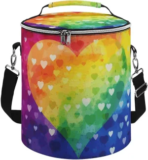 Camping Cooler Bag, Colorful Rainbow Love Heart Print Portable Ice Pack Outdoor Cooler Bag Picnic Cooler Bag Foldable Cooler Bag, style
