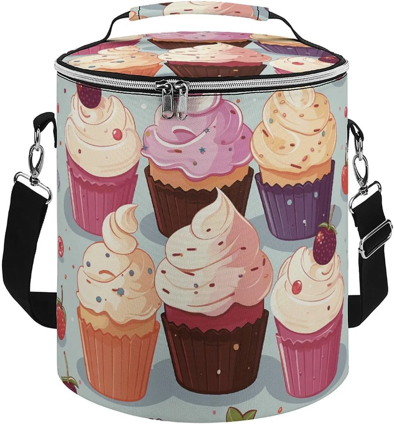 Camping Cooler Bag, Delicious Cupcakes Print Portable Ice Pack Outdoor Cooler Bag Picnic Cooler Bag Foldable Cooler Bag