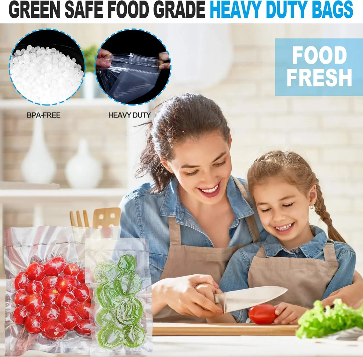 CANLENPK 8×10 Inch/20x24.5cm Vacuum Sealer Bags,Precut Easy Tear Notch Textured Food Storage Bag,Seal Meal Snack Fruit Nut,Boil Steam Heat Freeze Sous Vide Bags,Commercial Food Sealable Bags(100PCS)